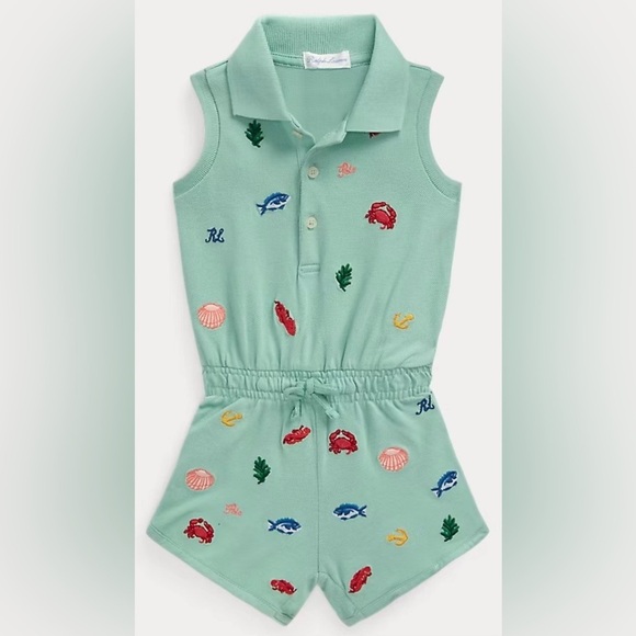 Ralph Lauren Baby Dog Cotton Jersey Tee/ Legging Set & Beach Romper- Size 0-3M - Picture 3 of 12